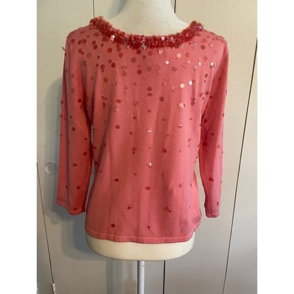 Talbots Size Medium Silk Blend Sweater Pink with Sequins Long Sleeve - Picture 3 of 5